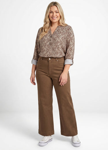 Chemisier motif animalier avec fil doré Marron/Ecru