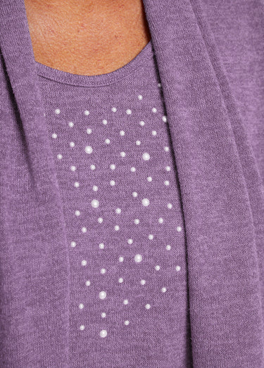 T-shirt tunique 2 en 1 strass manches longues Lilas