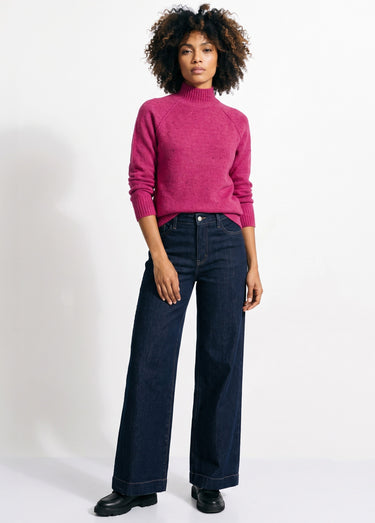 Pull chaud raglan col montant moucheté Fuchsia