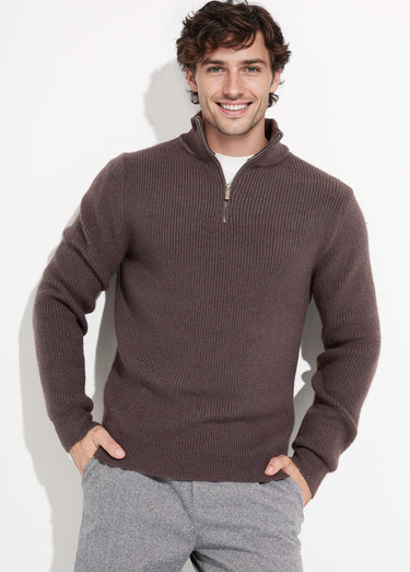 Pull épais avec col zippé camionneur Marron