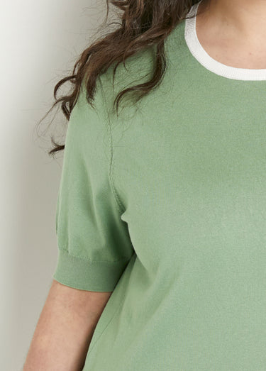 Pull doux manches courtes col rond Vert d'eau