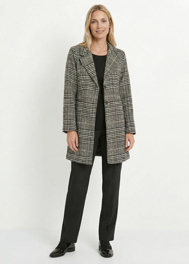 Manteau aspect lainage mi long col tailleur Carreaux Gris