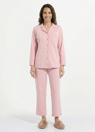 Pyjama 2 pièces jersey, col chemisier Rose