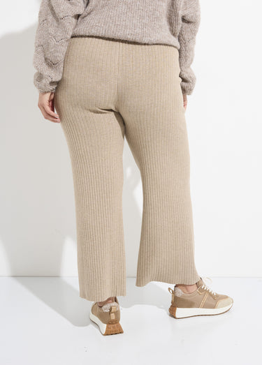 Pantalon confort en maille, coupe large Beige