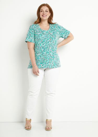 T-shirt long manches courtes col rond Imprime Aqua