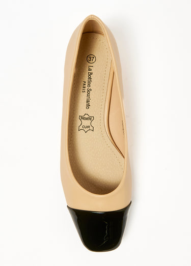 Ballerines chic bi matière petit talon Beige