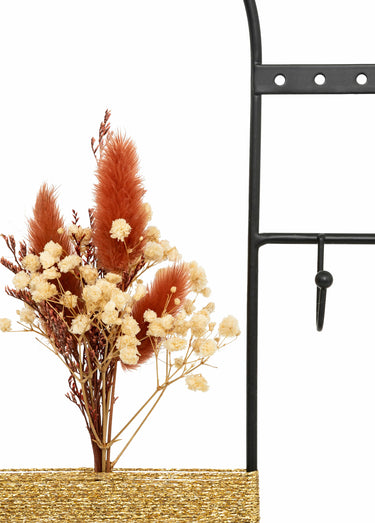 Porte bijoux déco fleurs séchées, métal Noir / Bois