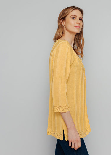 Cardigan boutonnée long ajouré Jaune