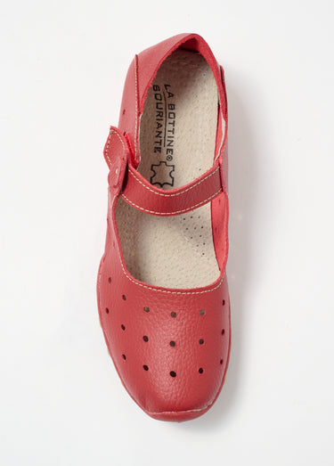 Ballerines perforées en cuir avec bride Rouge