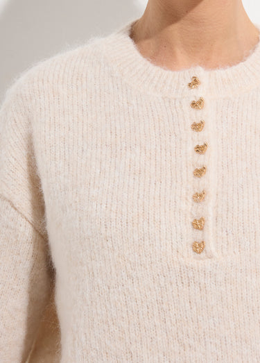 Pull avec laine et petits boutons métal Beige