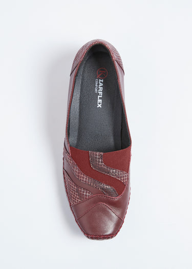 Mocassins élastiqués cuir largeur confort Bordeaux