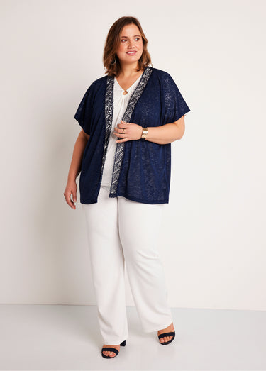 Gilet long manches courtes uni Marine