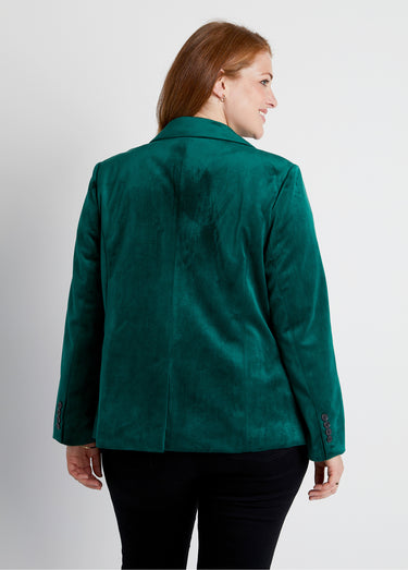 Veste blazer droite velours uni col tailleur Vert
