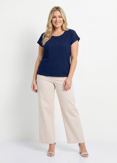 T-shirt manches courtes uni ou imprimé fleurs Uni Marine