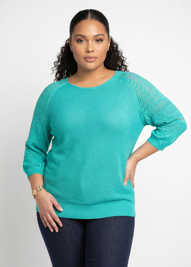 Pull léger manches 3/4 raglan col rond Aqua