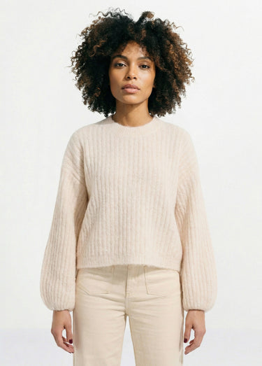 Pull maille loose, manches bouffantes Beige