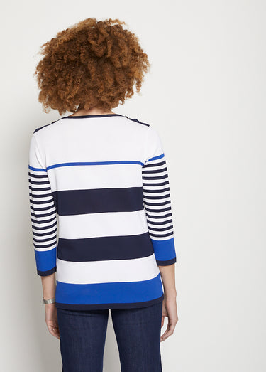 Pull manches 3/4 rayé Marine/Bleu