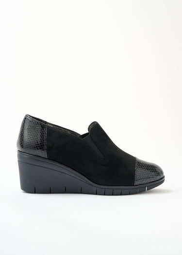 Mocassins compensés largeur confort élastiqués Noir
