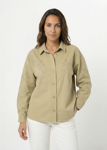 Veste surchemise en coton broderie anglaise Kaki