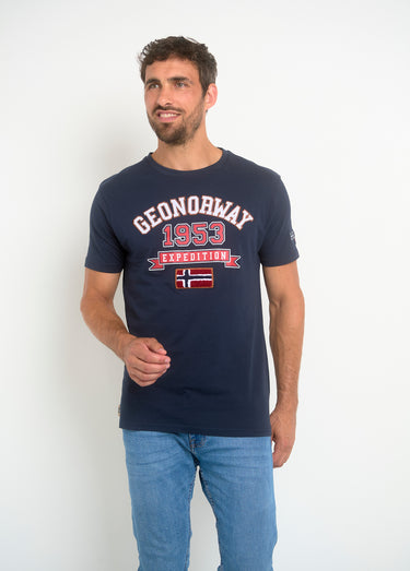 T-shirt inscriptions vintage col rond Marine