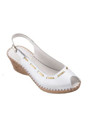Sandales compensées cuir à bout ouvert Blanc