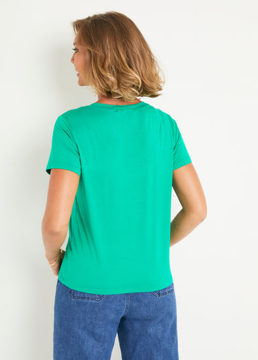 T-shirt fluide col V manches courtes Vert Vif