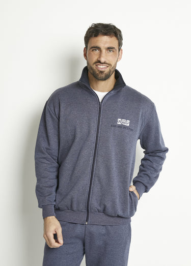 Veste molleton zippée col montant coton Bleu Grise