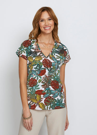 Tee-shirt imprimé manches kimono Blanc/Kaki