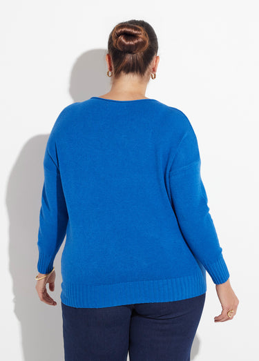 Pull encolure bateau avec bords côtelés Bleu Vif