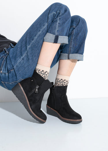 Boots semelle compensée avec zip déco Noir