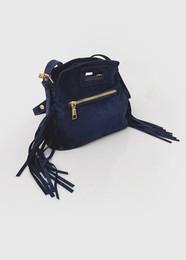 Sac bandoulière à franges, aspect suédé Marine