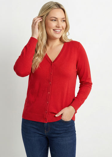 Gilet boutonné mi-long maille douce Rouge
