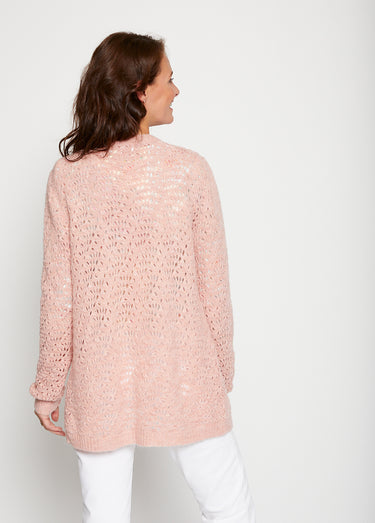 Gilet maille ajourée effet poilu Rose
