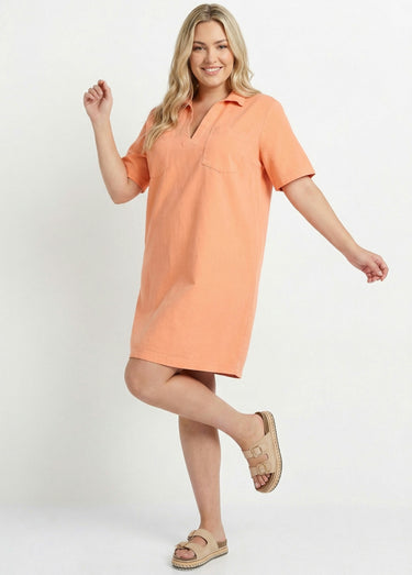 Robe forme housse en toile denim colorée Abricot