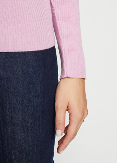 Pull chaud col rond laine mérinos Rose