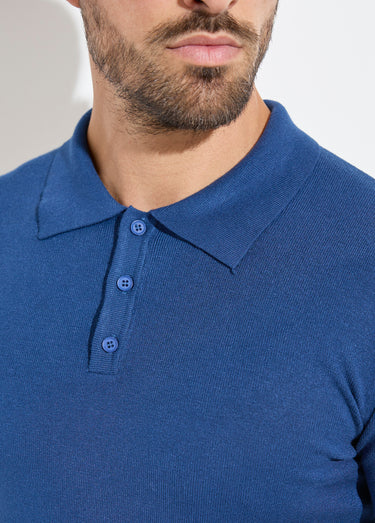 Pull coupe ajusté fine jauge col polo Bleu