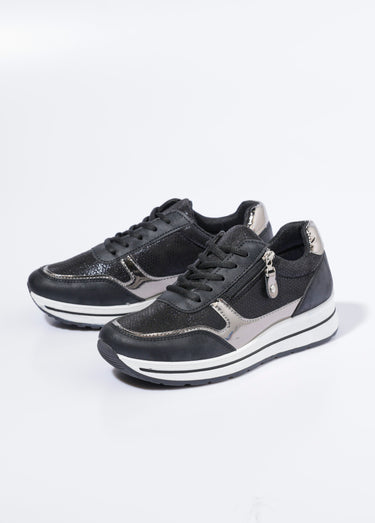 Baskets multimatières à lacets et zip Noir