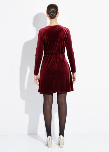 Robe en velours décolleté rond fantaisie Bordeaux