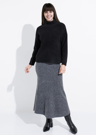 Pull col montant en maille duveteuse Noir