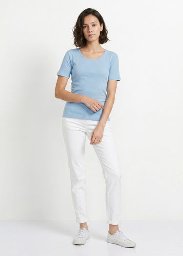 T-shirt coton côtelé col rond Ciel