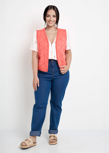 Veste matelassée brodée sans manches Corail