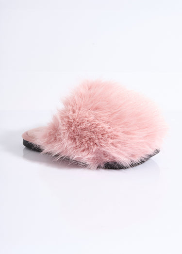 Mules en fausse fourrure longs poils Rose