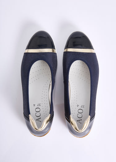 Ballerines compensées cuir largeur confort Marine