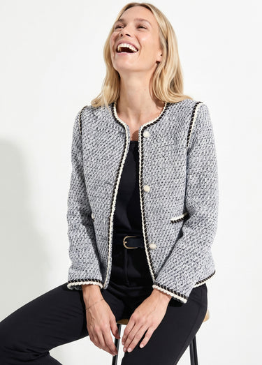 Veste courte sans col tissu effet tweed Noir / Blanc