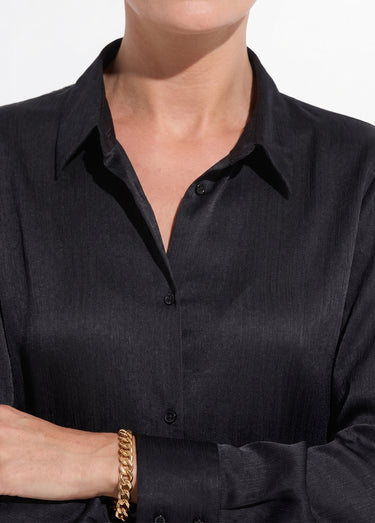 Chemisier boutonné satin manches longues Noir