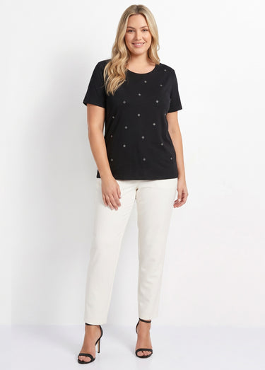 T-shirt strass manches courtes Noir