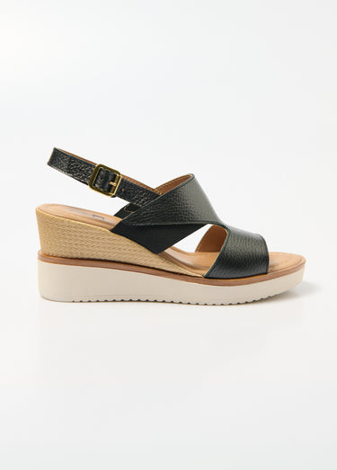 Sandales largeur confort compensées cuir Noir