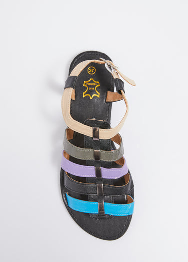 Sandales spartiates brides multicolores Noir