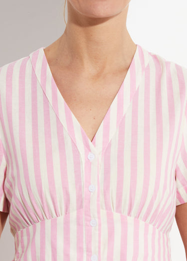 Robe taille haute pur coton à rayures Rose rayé