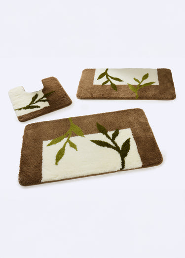 Tapis de bain antidérapant motif végétal Beige